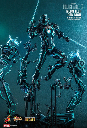 Neon Tech Iron Man With Suit-Up Gantry